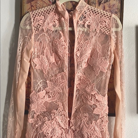 NWOT HOUSE OF CB LONDON STRET BODYCON DRESS LACE APPLIQUÉ BLUSH M ASO JLO CELEBS - Picture 16 of 16